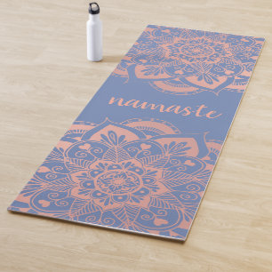Tapete De Yoga Namaste Rosa Dourado Mandala Azul