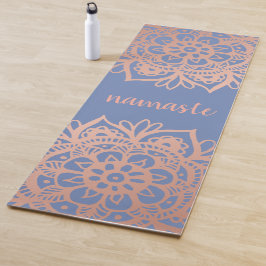 Tapete De Yoga Namaste Rosa Dourado Mandala em Azul