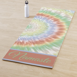 Tapete De Yoga Namaste Tie Dye Pastel Rainbow Verde Azul