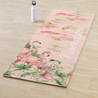 Tapete De Yoga Namaste Yoga Mat com Flamingos Rosa