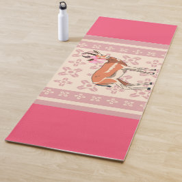 Tapete De Yoga Natal Elegante Rosa com Padrão de Corça