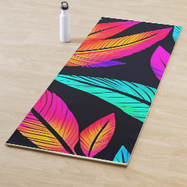 Tapete De Yoga Neon Feather Pattern Vibrant Art