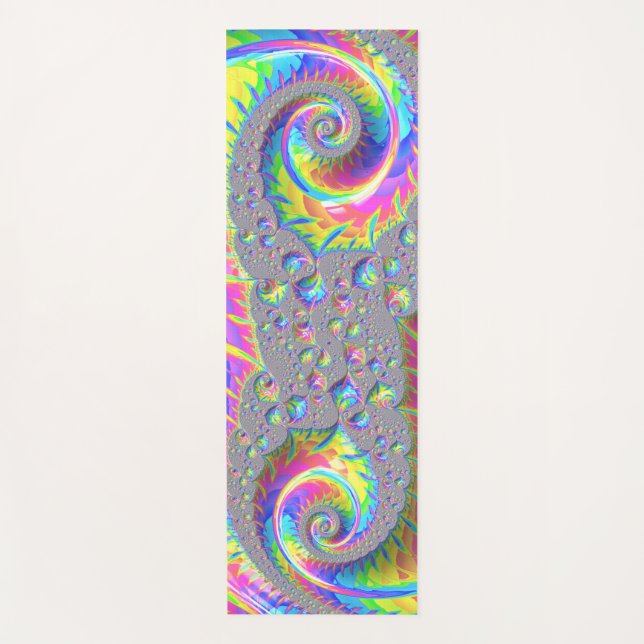 Tapete De Yoga Neon Rainbow Espiral Fractal Abstrato Arte Digital (Frente)