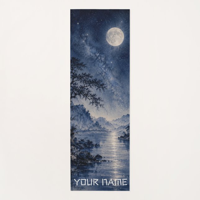 Tapete De Yoga Noite Índigo com lua prateada (Frente)