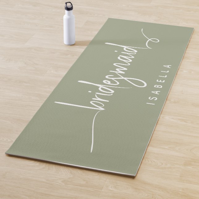 Tapete De Yoga Noiva Minimalista Moderna Roteiro Verde Sage (In Situ)