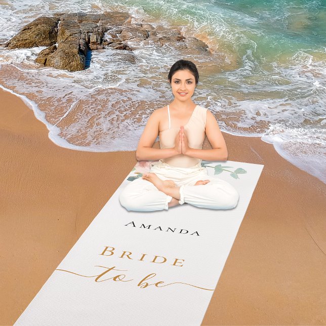 Tapete De Yoga Noiva rosa dourado floral eucalipto despedida de s (Criador carregado)