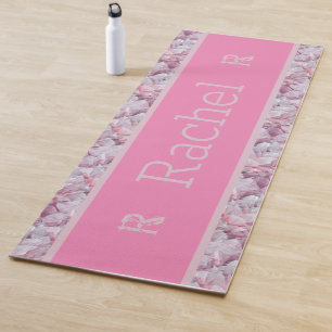 Tapete De Yoga Nombre Personalizado Monograma Rosado Cuarzo Rosa