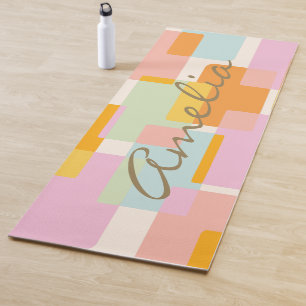 Tapete De Yoga Nome com Letra Personalizada Pastel Geométrica Mod