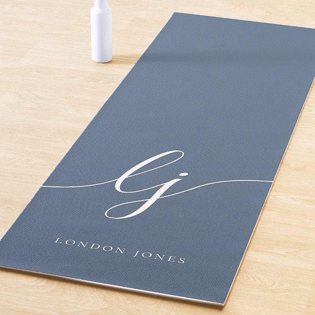 Tapete De Yoga Nome da Assinatura Simples Caligrafia Marinho Azul (Criador carregado)