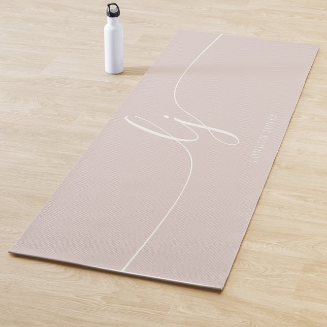 Tapete De Yoga Nome da Assinatura Simples Caligrafia Script Rosa (Criador carregado)