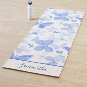 Tapete De Yoga Nome da Borboleta Azul Moderna