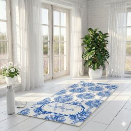 Tapete De Yoga Nome de Monograma de Padrão Toile Francês Azul