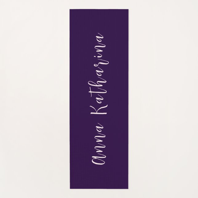 Tapete De Yoga Nome de Script Elegante Violeta Profunda Sólida (Frente)