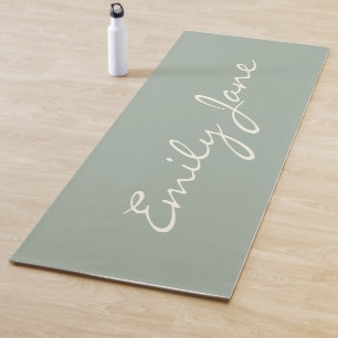 Tapete De Yoga Nome de Script Manuscrito do Elegante Dusty Sage P