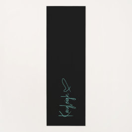 Tapete De Yoga Nome de Script Preto e Mint com Reversível Coração