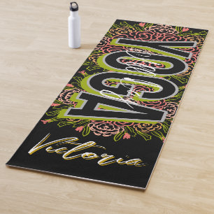 Tapete de Yoga Nome Desenhado à Mão em Amarelo Flo