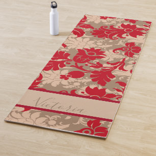 Tapete De Yoga Nome do Damasco Vermelho Bonito Personalizado