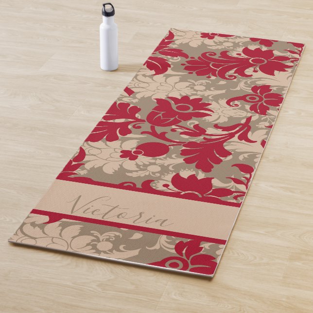Tapete De Yoga Nome do Damasco Vermelho Bonito Personalizado (In Situ)