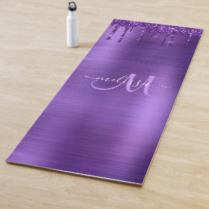 Tapete De Yoga Nome do Monograma do Glitter de Disposição Roxo