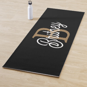 Tapete De Yoga Nome do Monograma Elegante Moderno Script Dourado