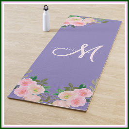 Tapete De Yoga Nome do Monograma Personalizado Floral de Chic Pur