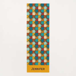 Tapete De Yoga Nome do Padrão de Peças do Quebra-cabeça do Vintag