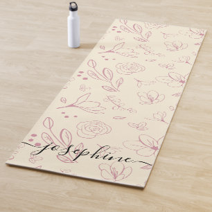 Tapete De Yoga Nome do script florais cor-de-rosa personalizados