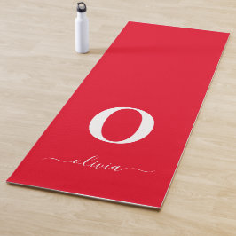 Tapete De Yoga Nome do Script Monograma Personalizado Vermelho e 