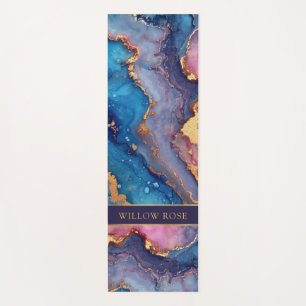 Tapete De Yoga Nome Dourado Abstrato Moderno Azul Cor-de-rosa púr