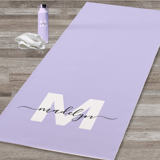 Tapete De Yoga Nome inicial personalizado Monograma Roxo (Custom Initial Name Monogram Purple Yoga Mat)