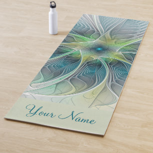 Tapete De Yoga Nome moderno do Fractal do verde azul da fantasia