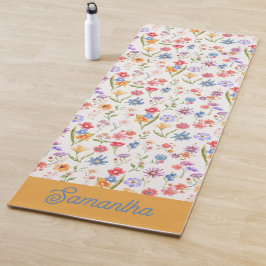 Tapete De Yoga Nome Monograma Aquarela Azul Roxo Vermelho