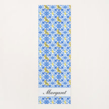 Nome Monograma Aquarela Limão Amarelo Azulejo Azul
