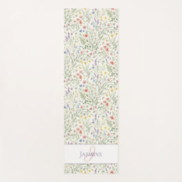 Tapete De Yoga Nome Monograma Flor Silvestre Aquarela Lilla Branc