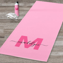 Tapete De Yoga Nome Monograma Personalizado Rosa Neon Feminino