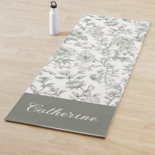 Tapete De Yoga Nome Monograma Toile Vintage Floral Verde Salvia