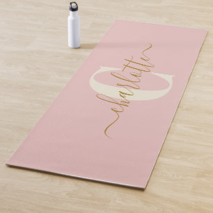 Tapete De Yoga Nome Monogramado Moderno e Elegante Rosa Bege
