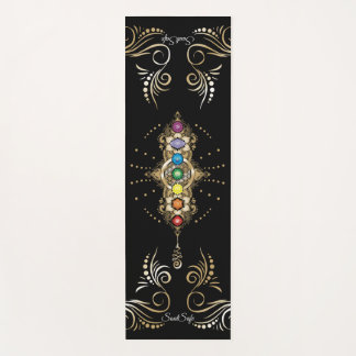 Tapete De Yoga Nome personalizado Alinhado Dourado Chakra