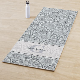 Tapete De Yoga Nome Personalizado Art Deco Floral Harmonia Cinza 