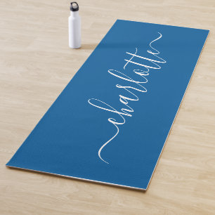 Tapete De Yoga Nome Personalizado Chique Caligrafia Azul Oceano