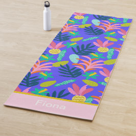 Tapete De Yoga Nome personalizado, cor azul floral, moderno
