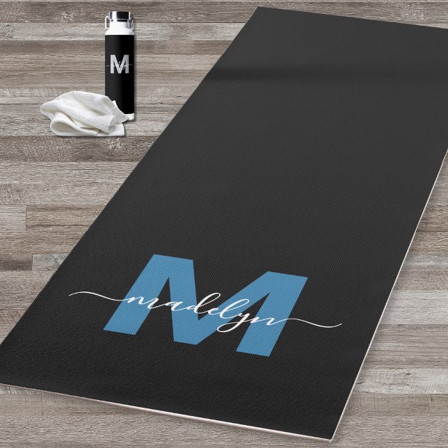 Tapete De Yoga Nome Personalizado da Caligrafia Chic Monograma Az (Personalized Chic Calligraphy Name Monogram Blue Yoga Mat)