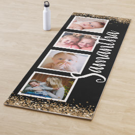 Tapete De Yoga Nome personalizado da colagem de fotos douradas pr