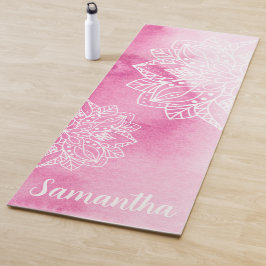 Tapete De Yoga Nome personalizado das flores brancas de Mandala e