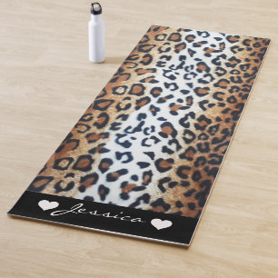 Tapete De Yoga Nome Personalizado de Impressão Animal Leopard Na