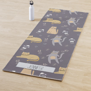 Tapete De Yoga Nome Personalizado de Padrão Sem Percepção de Gato