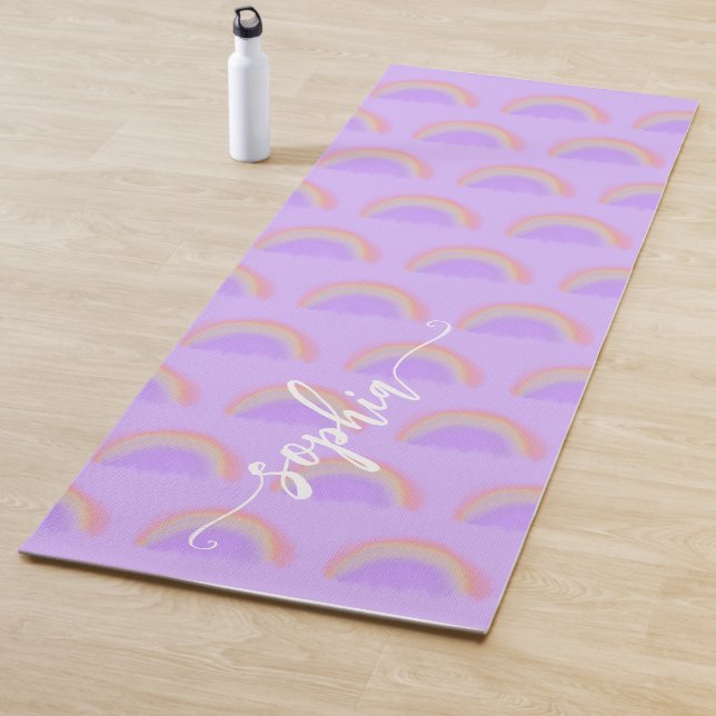 Tapete De Yoga Nome personalizado de script aquarela arco-íris (In Situ)