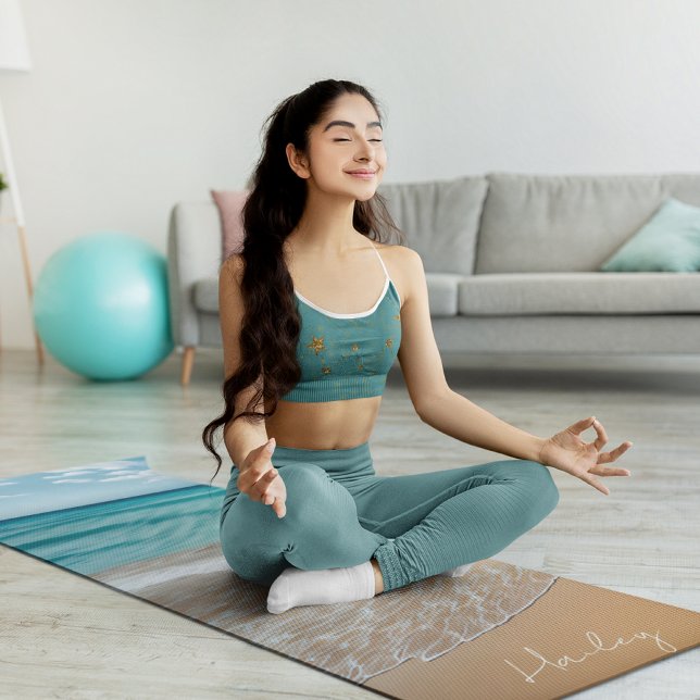 Tapete De Yoga Nome Personalizado do Oceano de Areia Tropical de  (Criador carregado)
