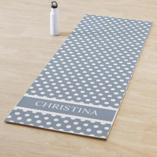 Tapete De Yoga Nome Personalizado Dusty Blue Bolinhas Yoga Mat
