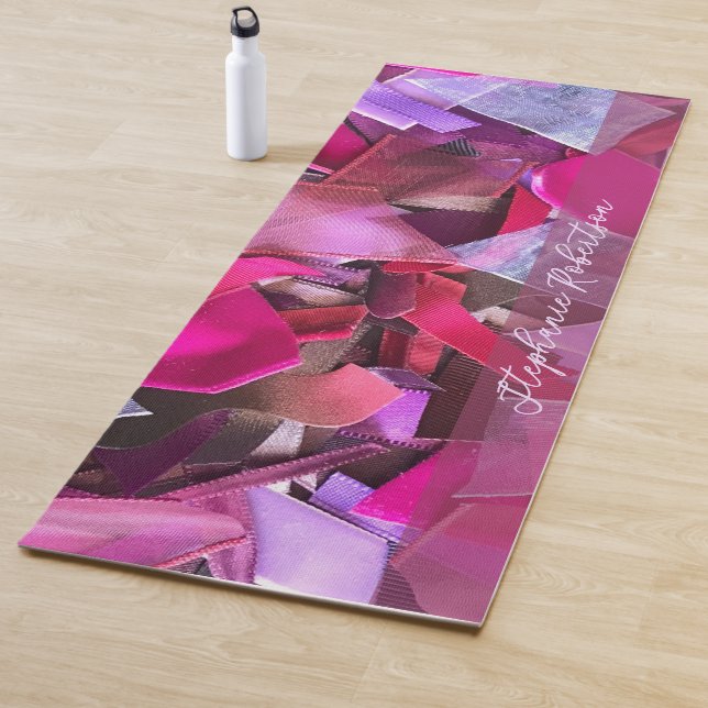 Tapete De Yoga Nome Personalizado Efeito 3D Abstrato Fita Rosa Ve (In Situ)